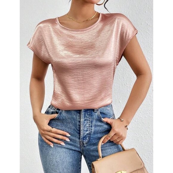 Casual  Contemporary Satin Pink Batwing Sleeve - Picture 4 of 6